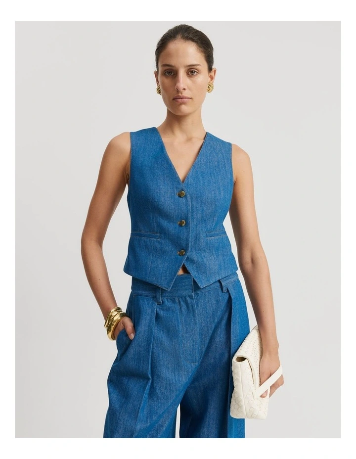 Denim Vest in Mid Blue Wash