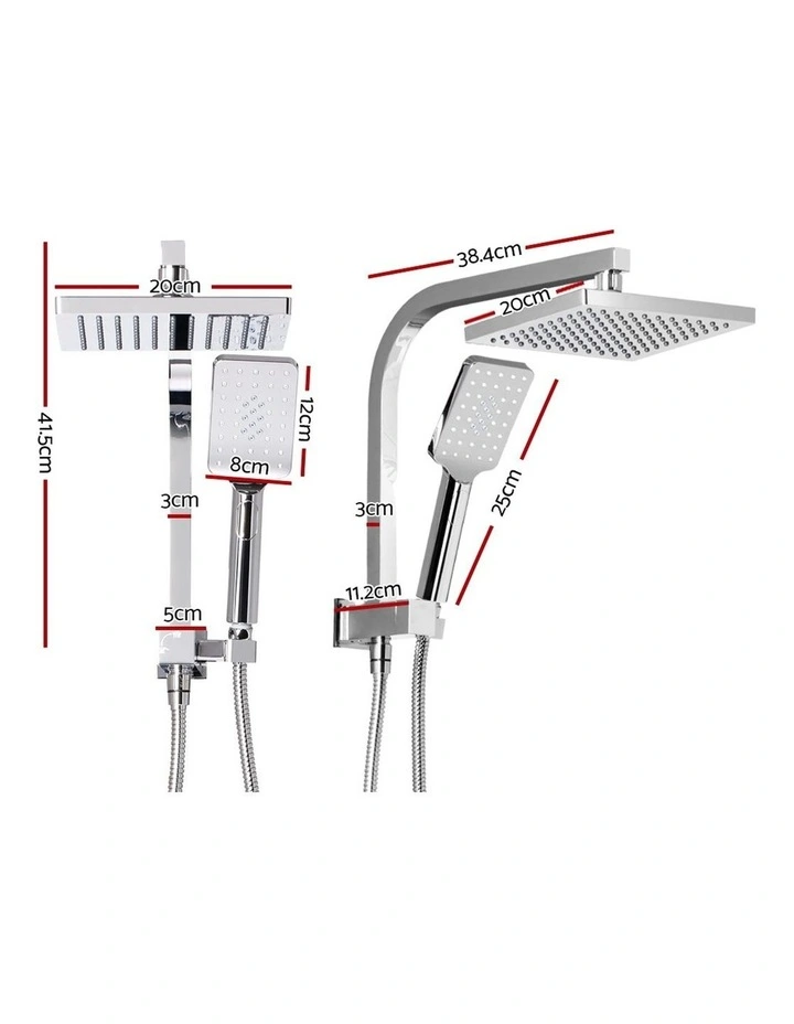 Rain Shower Head Set Handheld Square High Pressure Chrome 8"