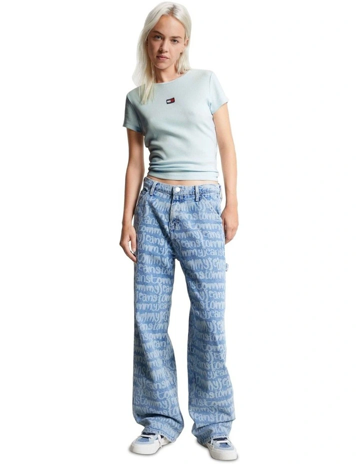 Badge Ribbed Baby Tee in Blue