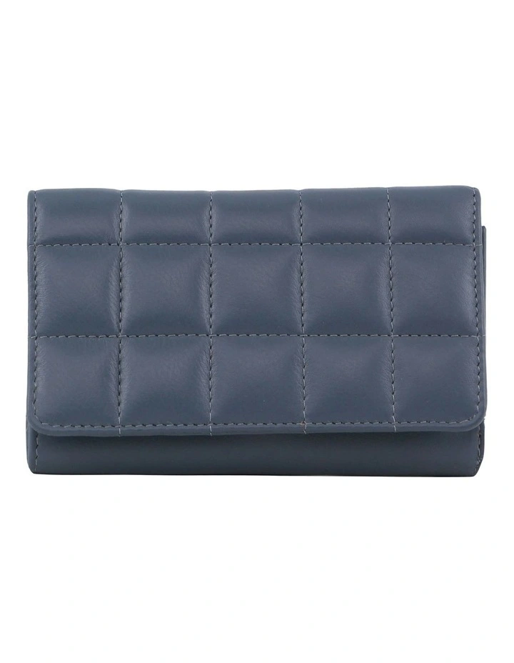 Pleated Leather Tri-Fold Wallet in Teal