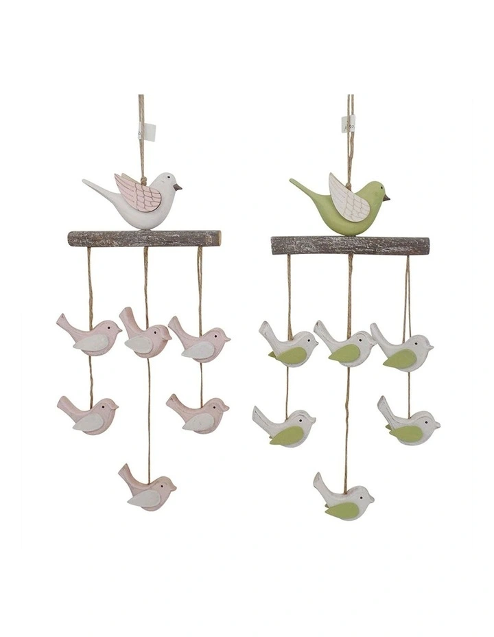 Set of 2 Rustic Birds Mobile in Pastel Pink/Green