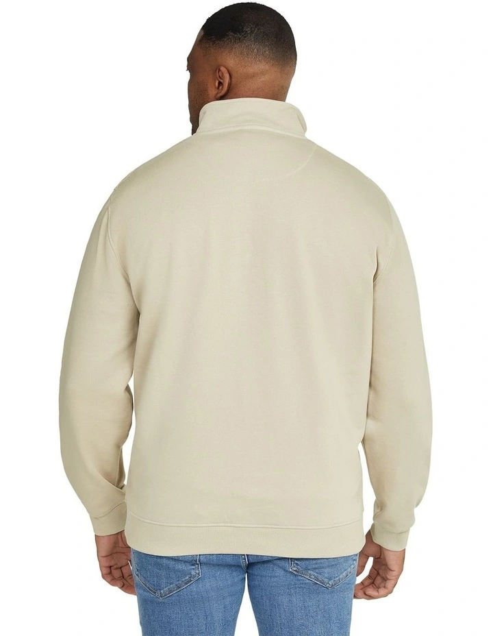Print Zip Neck Sweat Top in Stone