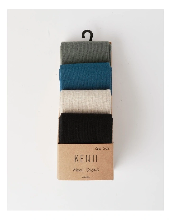 4 Pack Plain Stripe Socks in Assorted