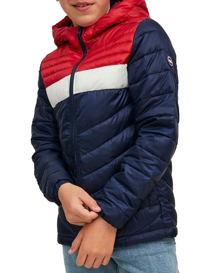 Hero Puffer Hood Jacket Navy Blazer in Red/White