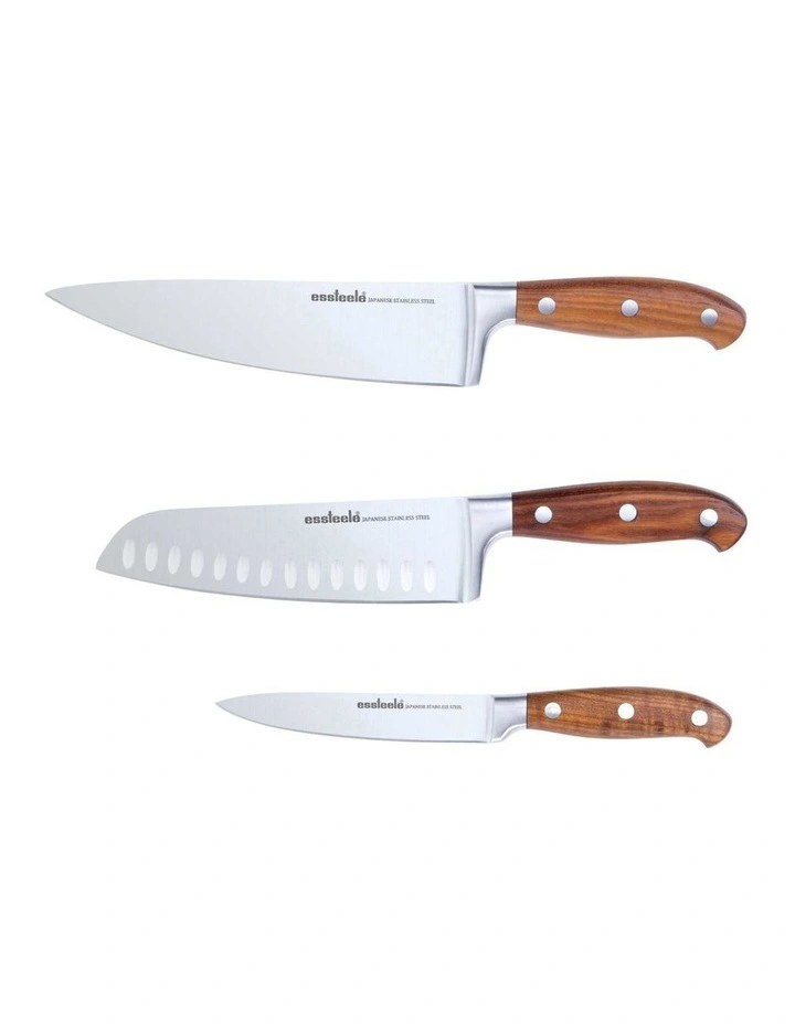 3 Piece Knife Block in Silver