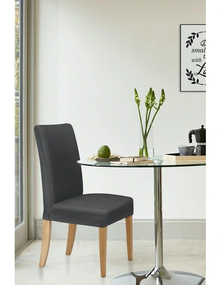 Premium Faux Suede Dining Chair Cover 6 Pack in Charcoal