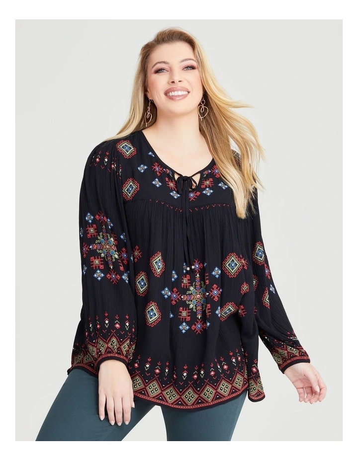 Natural Boho Print Top in Print