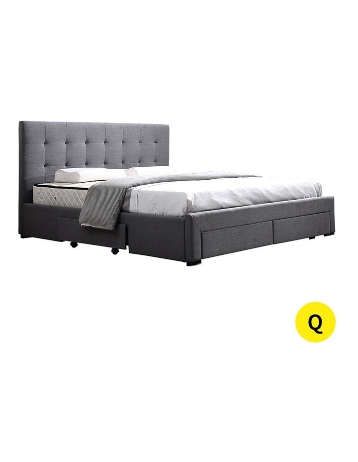 Tufted Queen Bed Frame with 4 Drawers Storage in Dark Grey