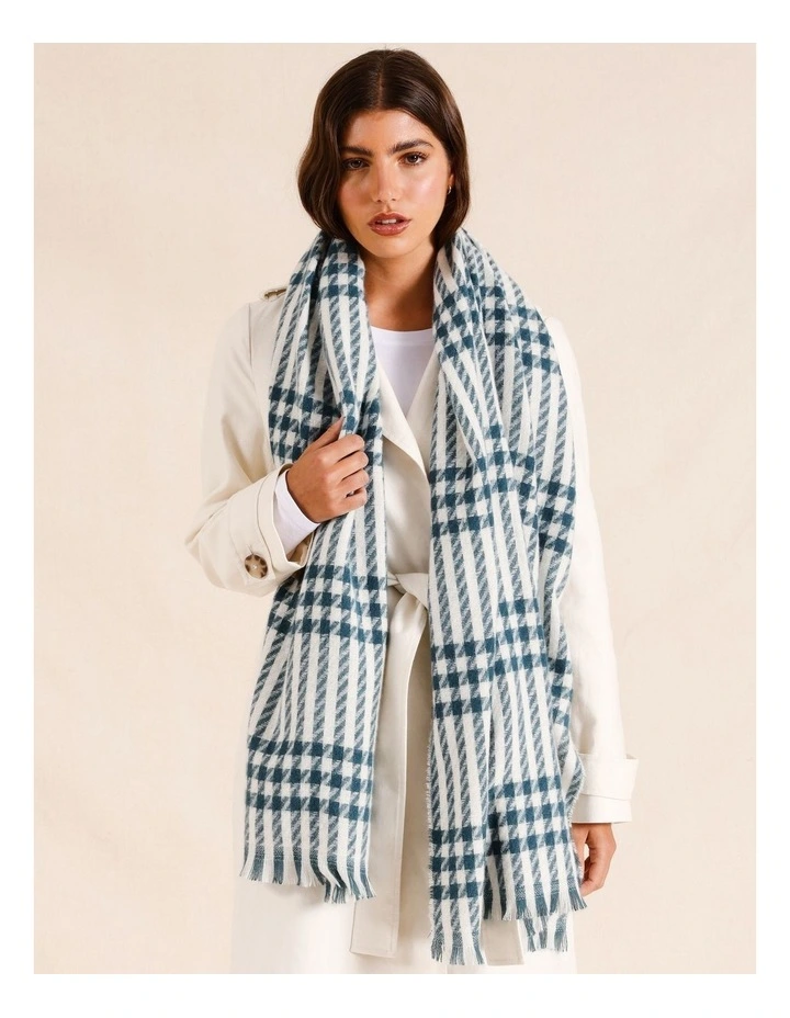 Houndstooth Winter Scarf in Steel Blue