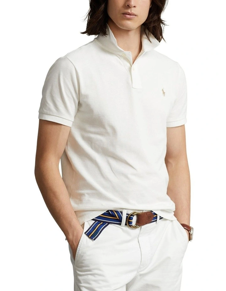 Custom Slim Fit Mesh Polo Shirt in White