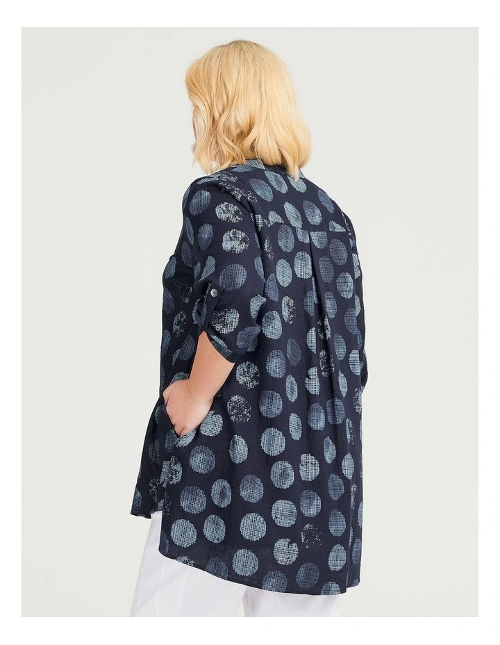 Spot Linen Bamboo Shirt in Dark Indigo Spot
