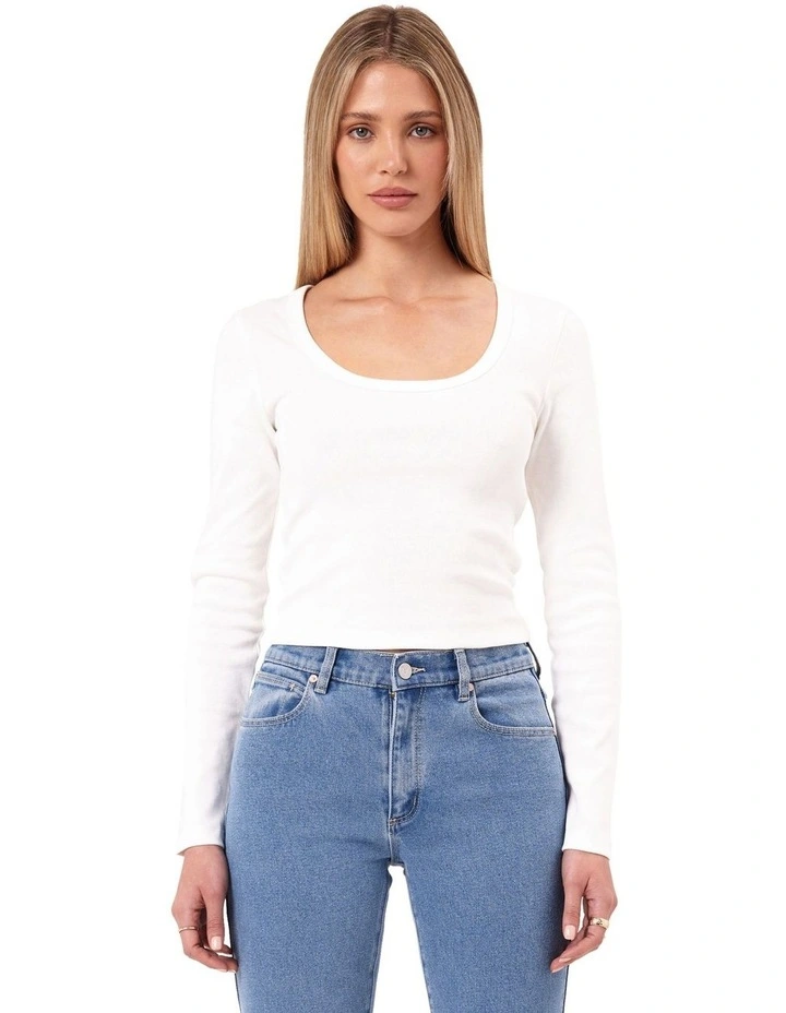 90S Icon Long Sleeves Scoop Neck Top in White Sand