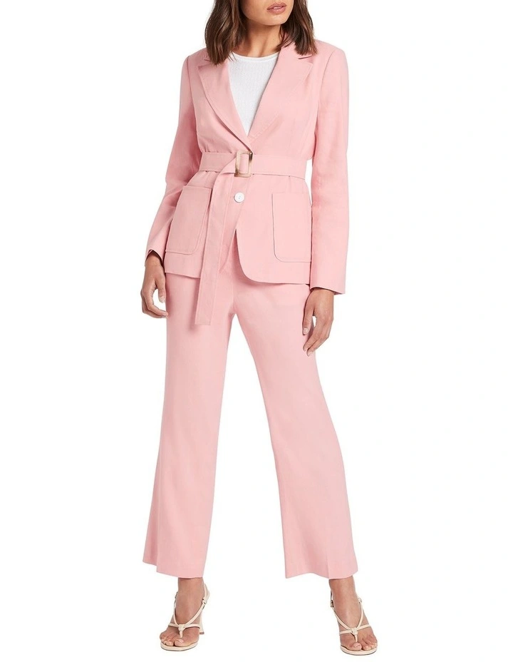 Shenay Belted Linen Blazer In Rosewater