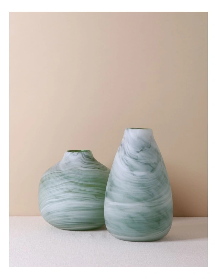 Seaford Frosted Teardrop Glass Vase 28cm in Green