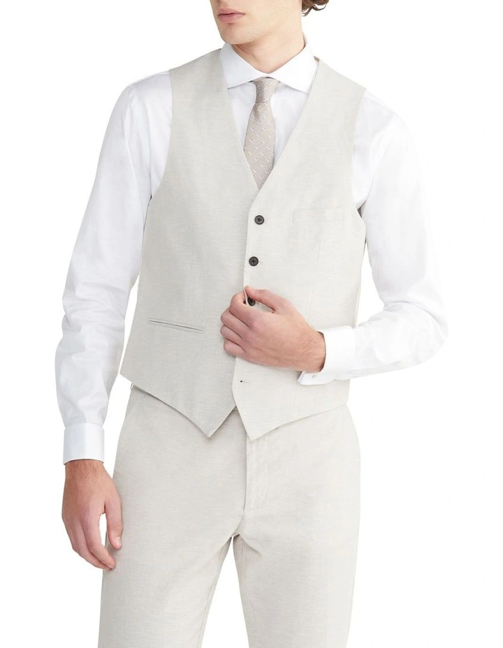 Slim Linen Blend Vest in Ecru
