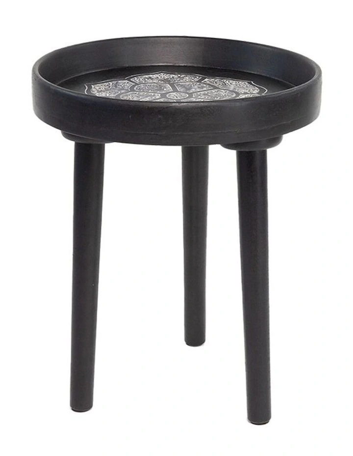 Carved Timber Top Bisque Side Table 46cm in Black