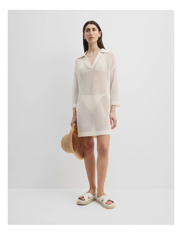 Organically Grown Cotton Crochet Mini Dress in Blanc