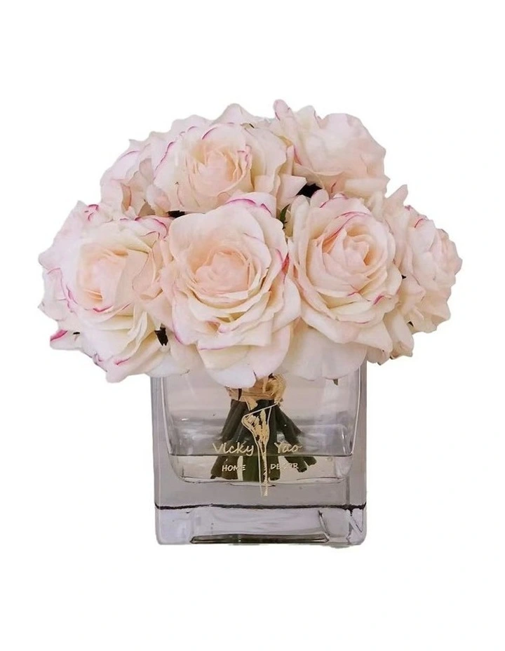 Real Touch Luxury Faux Champagne Pink Rose Arrangement with Fake Water