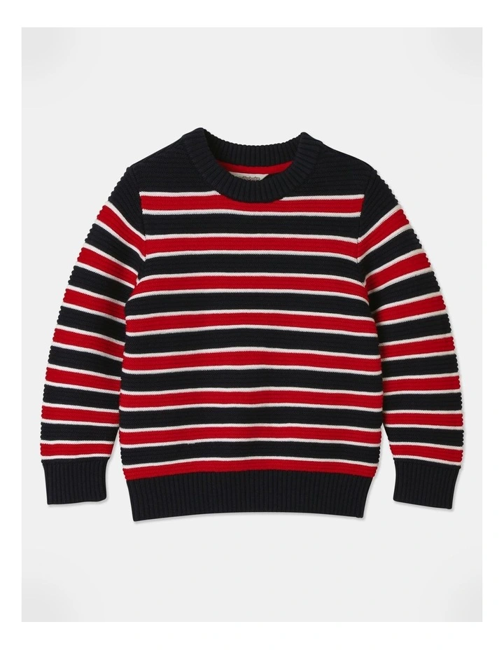 Knitted Ottoman Crew Neck Jumper in Red
