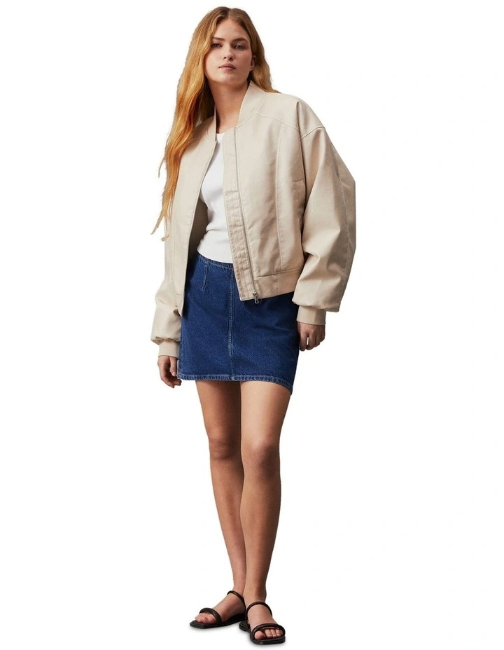 Mr A Line Darted Mini Skirt in Stone Mid Blue