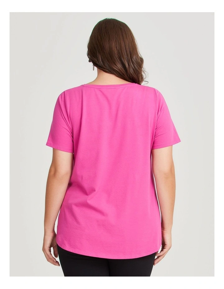 Australian Cotton V-Neck Tee in Raspberry Rose