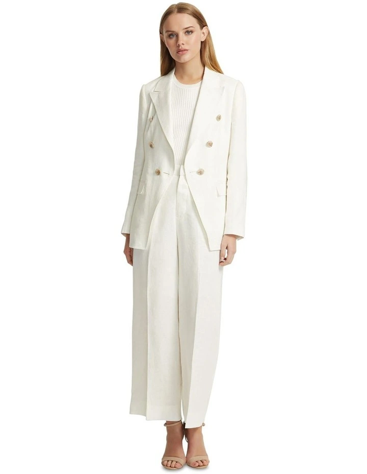 Arabella Double Breasted Linen Jacket in Ivory