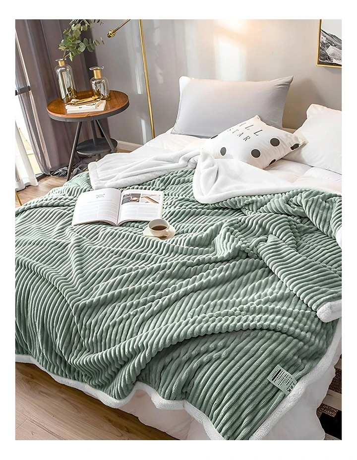 Double Sided Thick Flannel Throw Blanket in Light Green