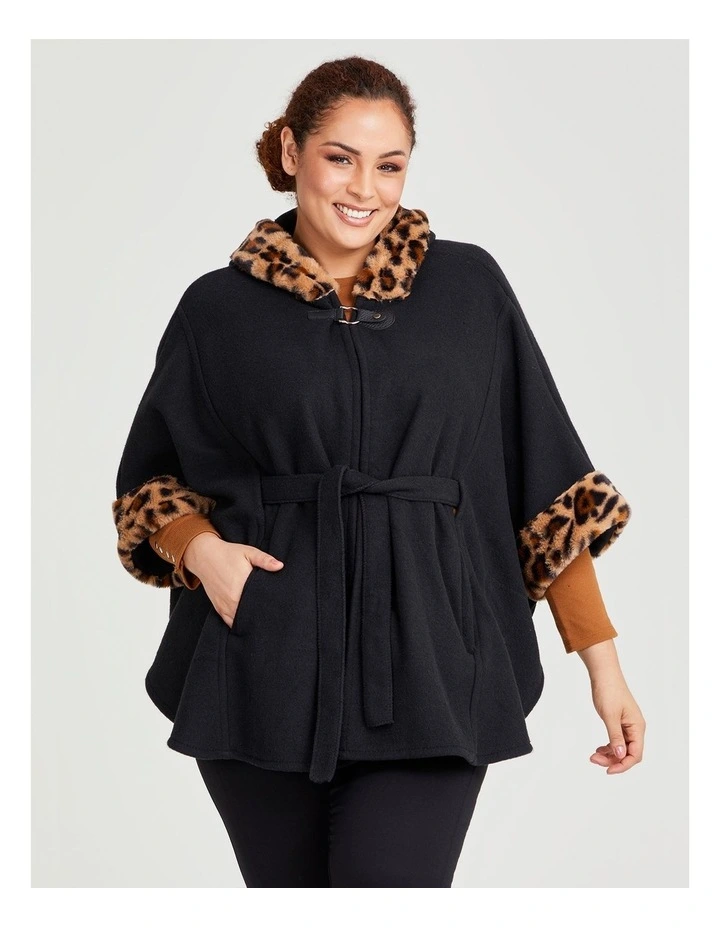 Hooded Fur Cape in Animal