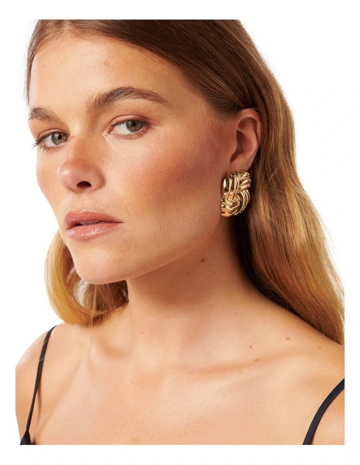 Signature Orchid Oversized Panel Stud Earrings in Gold