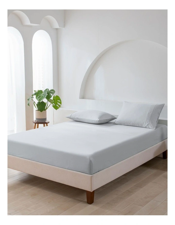 500TC Cotton Sateen Fitted Sheet Set Single Bed in Silver