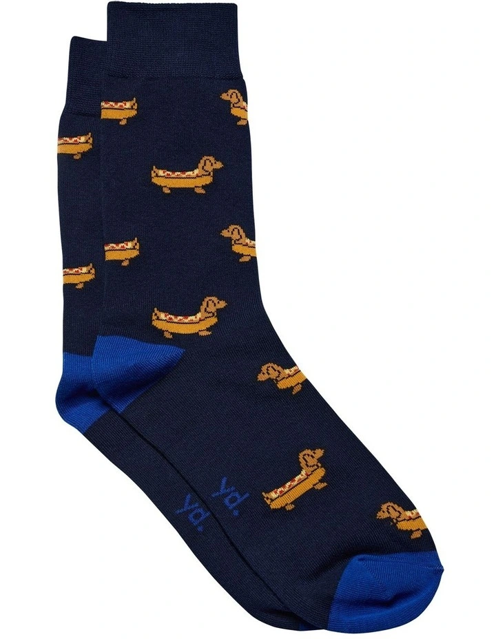 Hot Dog Pun Socks in Blue