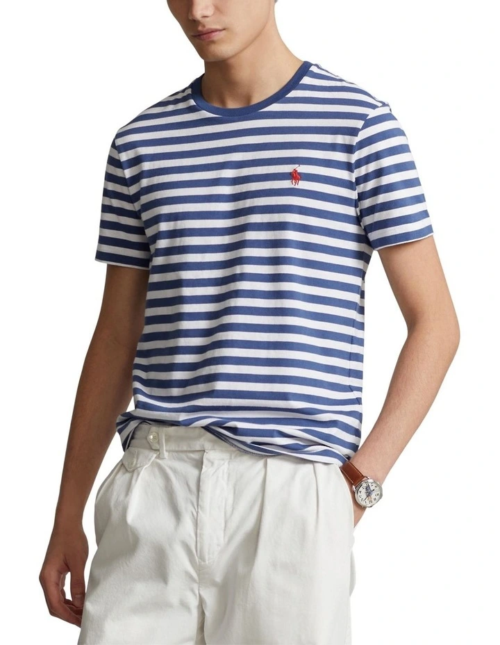 Custom Slim Fit Striped Jersey T-shirt in Navy