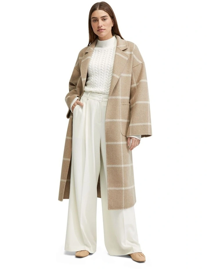 Ashley Wool Rich Unlined Check Coat in Oatmeal/Offwhite