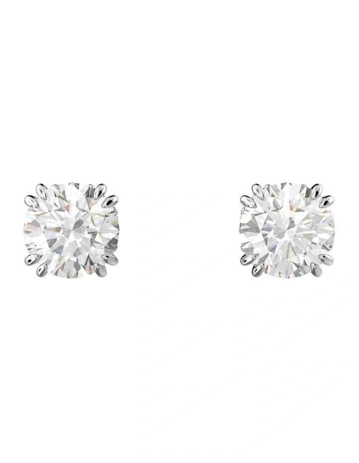 Constella Stud Earrings Round Cut Rhodium Plated in White