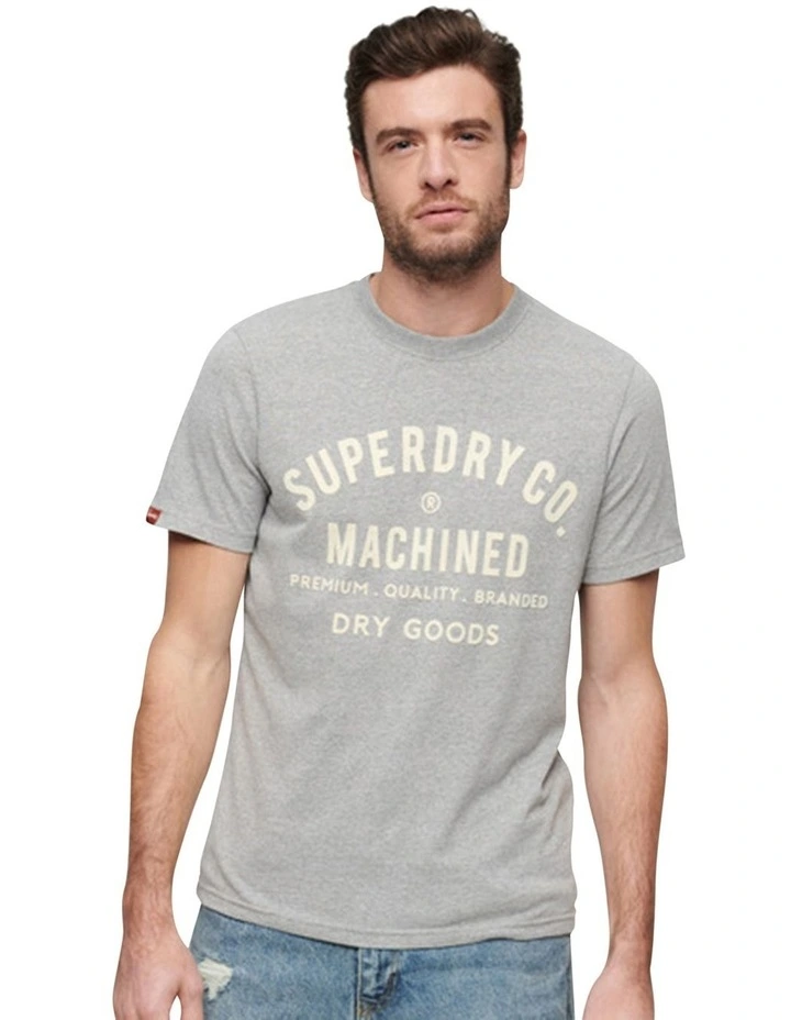 Workwear Flock Graphic T Shirt in Ash Grey Marl