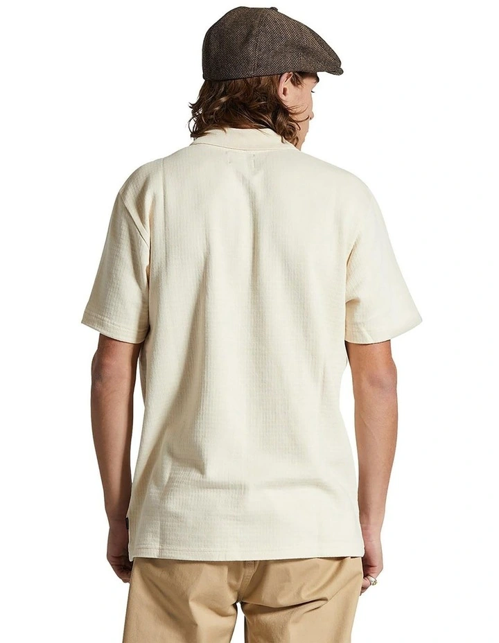 Waffle Short Sleeve Polo Knit Shirt in Whitecap