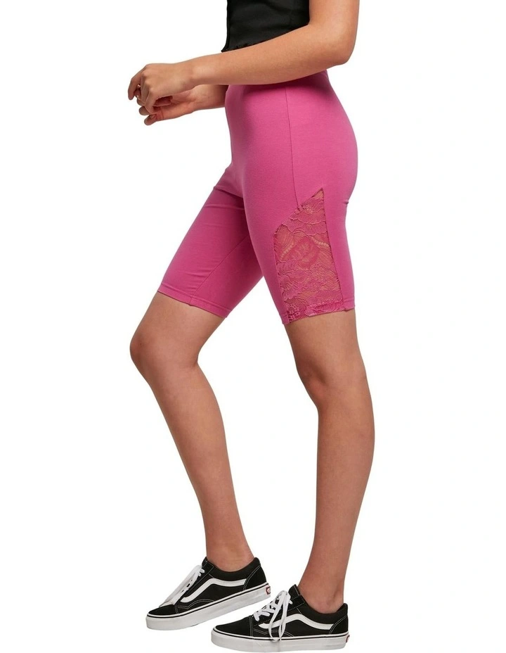 High Waist Lace Inset Cycle Shorts in Bright Violet