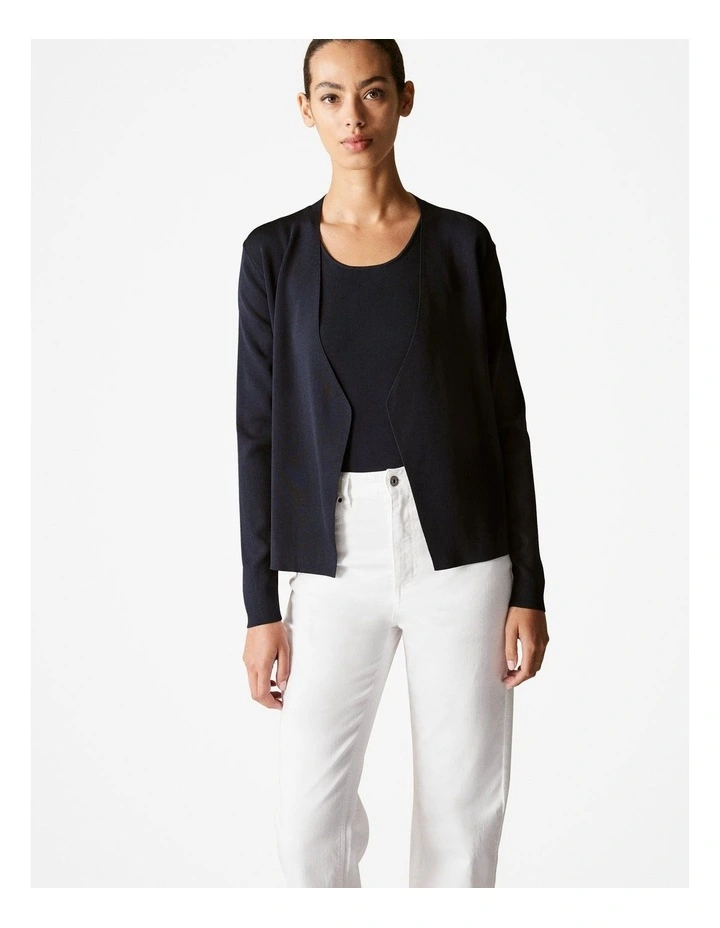 Fine Rib Waterfall Cardigan in Night Sky