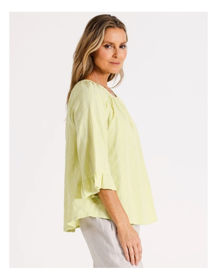 Short Frill Sleeve Top With Gathered Neck in Lime