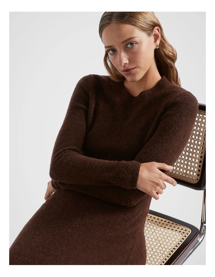 Seam Front Knit Dress in Dark Espresso Marle