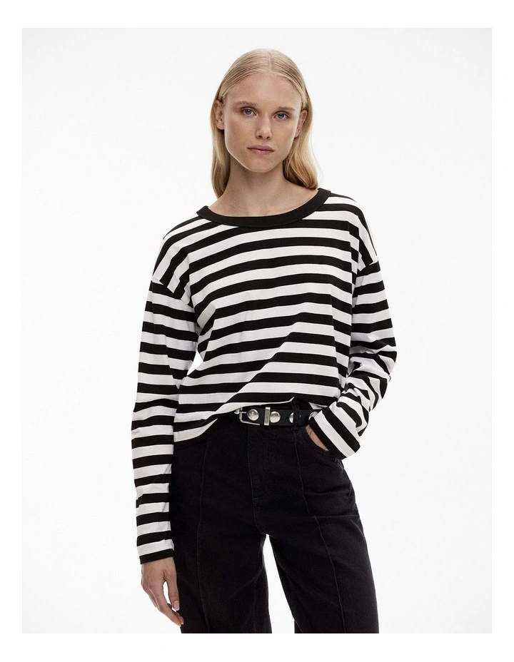 Stripe Drop Shoulder Top in Black