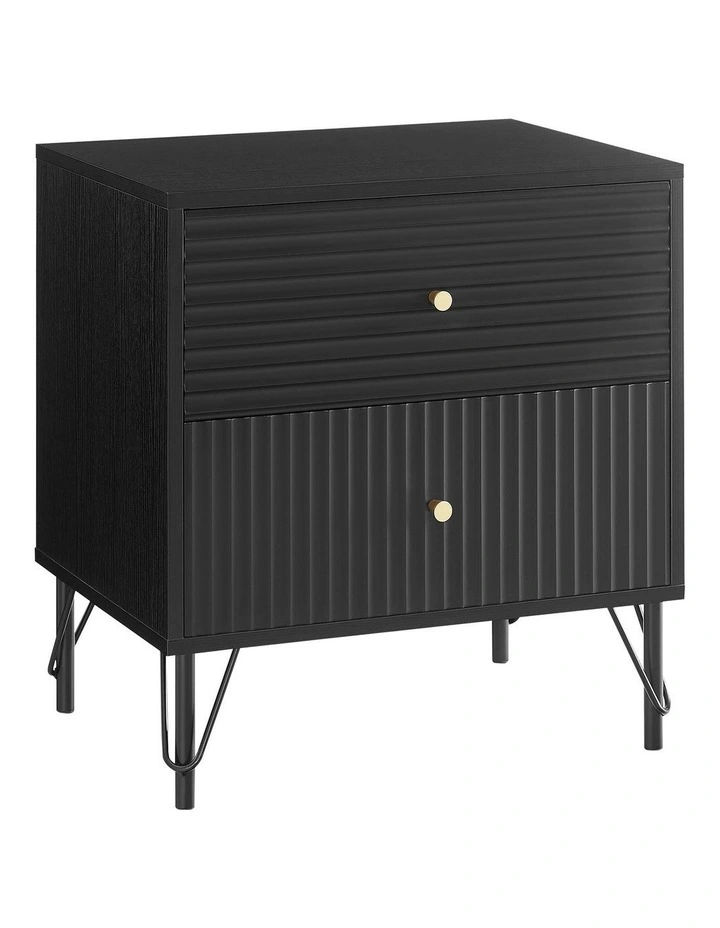 Diego Bedside Table with 2 Drawers in Black