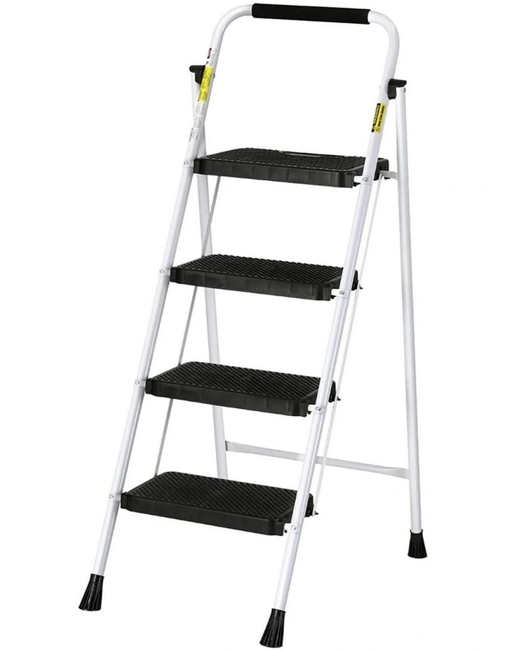 4 Step Folding Multi-Purpose Platform Steel Ladder in Black/White