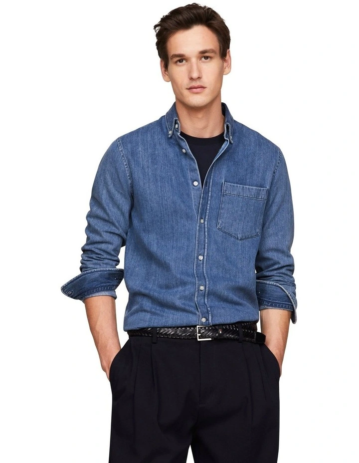 Denim Long Sleeve Shirt in Navy