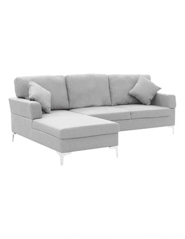 Linen Corner Sofa Couch Lounge L-shape w/ Right Chaise 3 Seater Light Grey