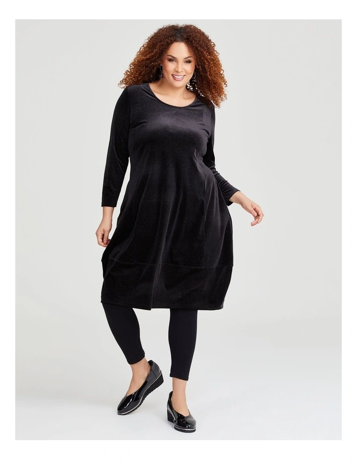 Lurex Stripe Velour Dress in Black