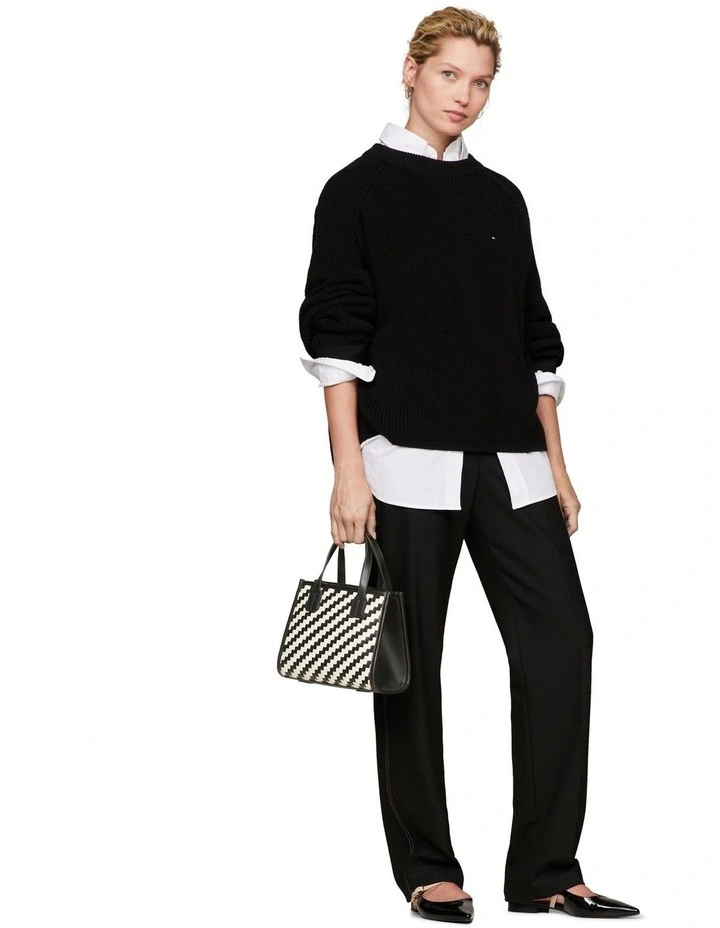 City Small Woven Tote Bag in Black/Calico