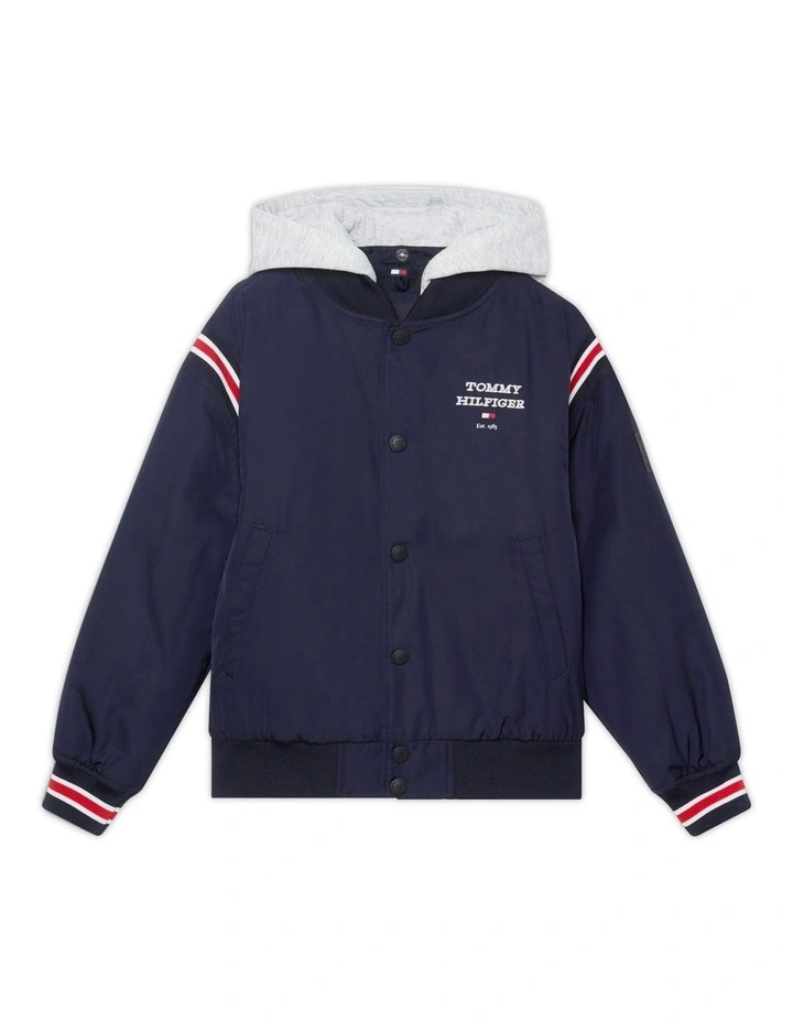 Relaxed Padded Hooded Bomber Jacket (3-7 years) in Blue