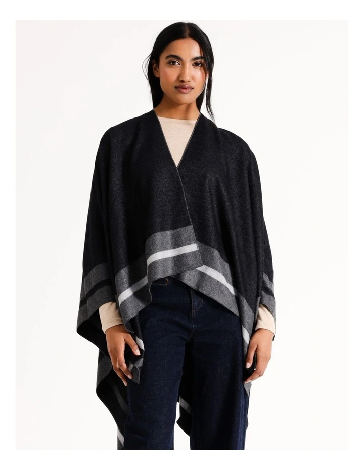 Contrast Edge Poncho in Black