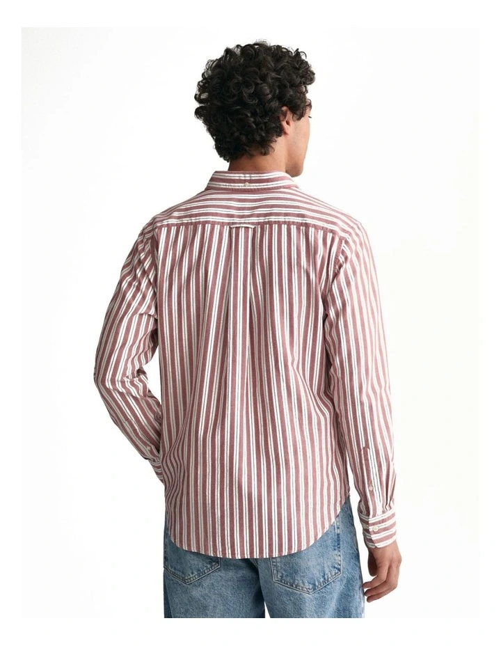 Regular Fit Striped Archive Oxford Shirt in Mahogany Red